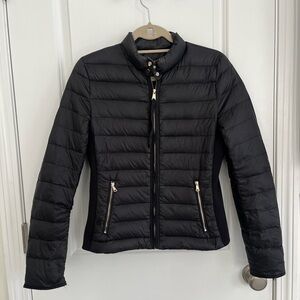 Zara Black Puffer Jacket Slim Fit Stand-Up Collar